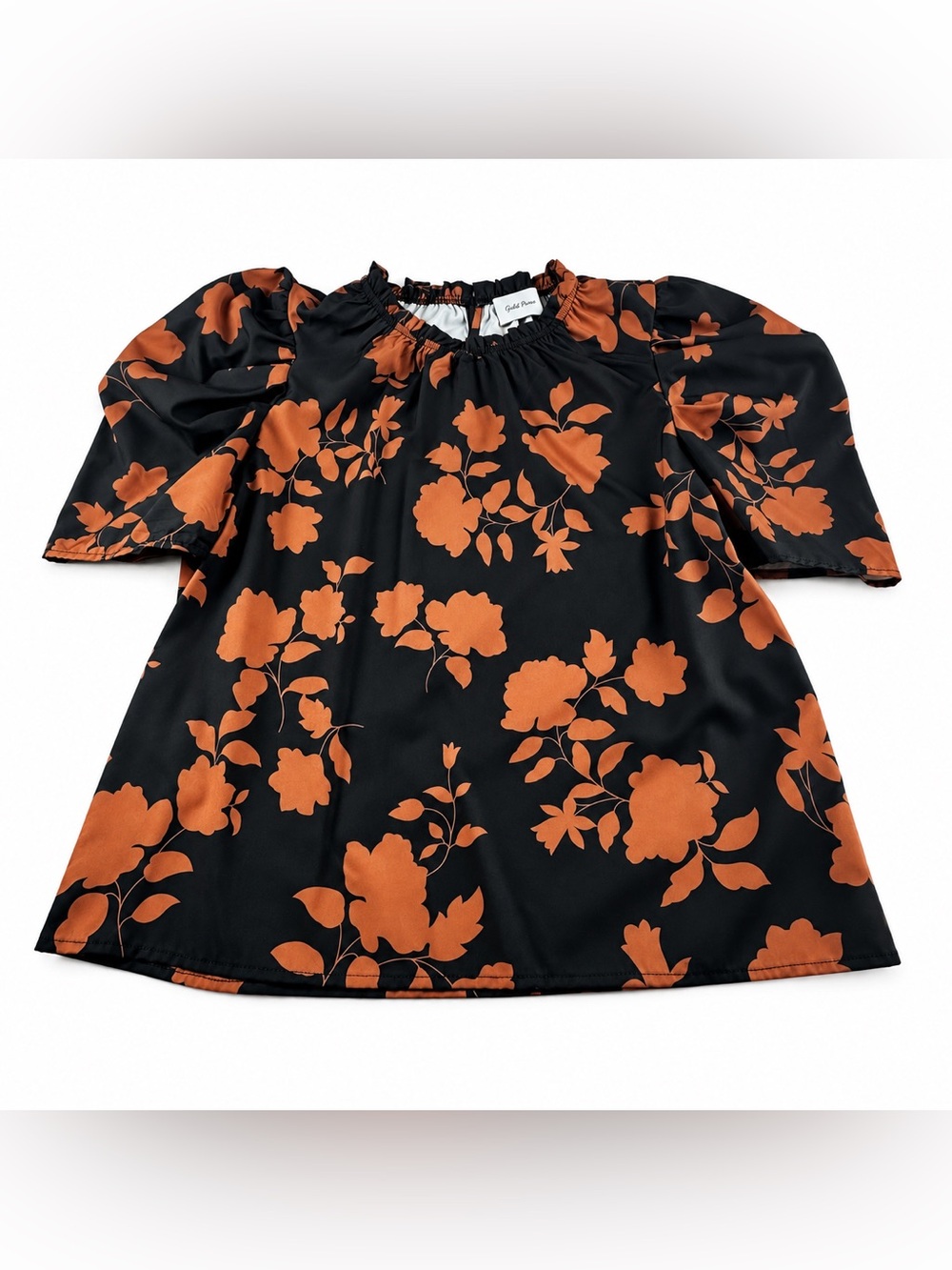 Gold Pines Women’s L Floral Puff Sleeve Blouse Black Rust Dark Academia